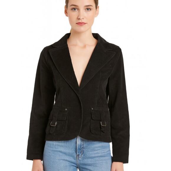Larry Levine stretch black corduroy single button double pockets suit blazer 12 - Picture 1 of 11